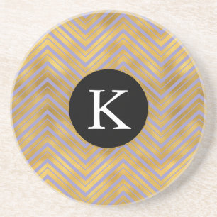 Chic Purple Gold Chevron Monogram Coaster