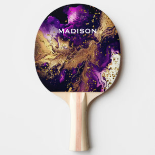 Chic purple gold faux glitter marbling monogram ping pong paddle