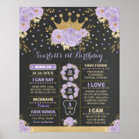 Chic Purple Gold Floral Crown Princess Milestone