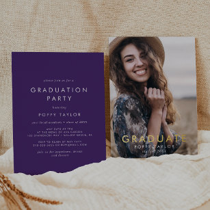 Chic Purple Gold Foil Photo Graduation Party
