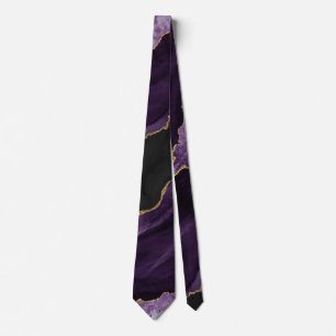 Chic Purple Gold Glitter Agate Marble Wedding Tie