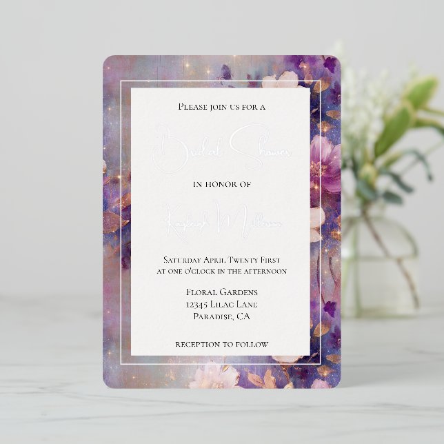 Chic Purple Gold White Floral Bridal Shower (Standing Front)