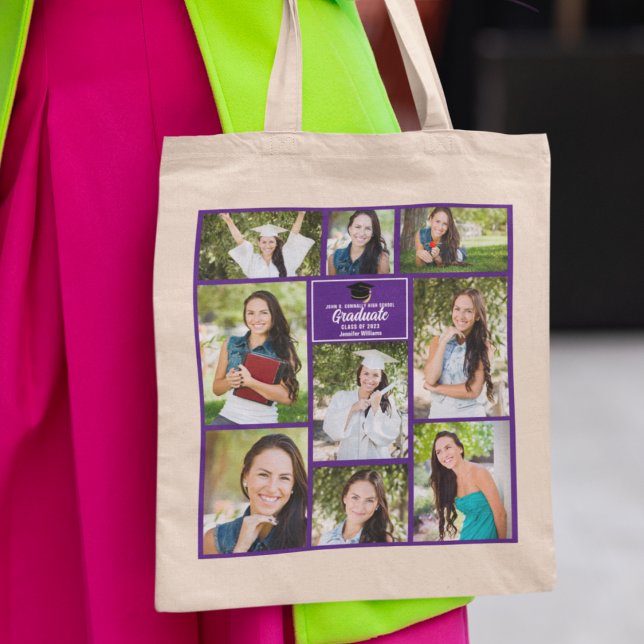 Chic Purple Graduate Photo Collage Graduation Gift Tote Bag (Creator Uploaded)
