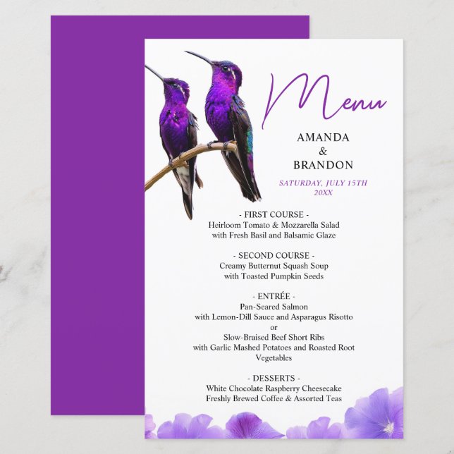Chic Purple Hummingbirds and Petals Wedding (Front/Back)