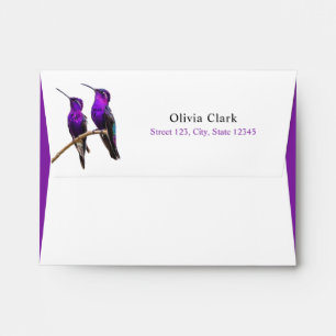 Chic Purple Hummingbirds and Petals Wedding Envelope