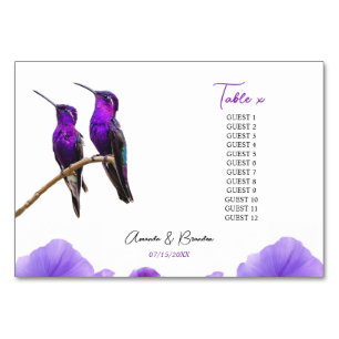 Chic Purple Hummingbirds and Petals Wedding Table Number