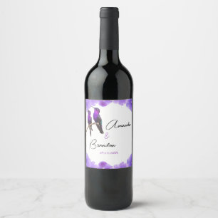 Chic Purple Hummingbirds and Petals Wedding Wine Label