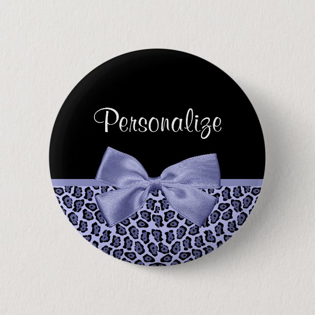 Chic Purple Jaguar Leopard Print Lavender Bow 6 Cm Round Badge (Front)