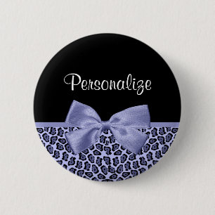 Chic Purple Jaguar Leopard Print Lavender Bow 6 Cm Round Badge