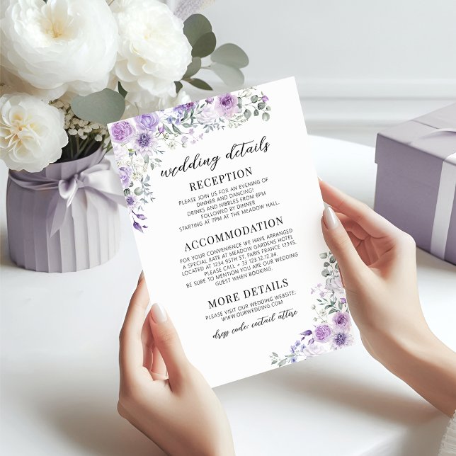 Chic Purple Lavender Floral Wedding Details Cards (Creator Uploaded)