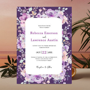 Chic purple lavender floral wedding invitation