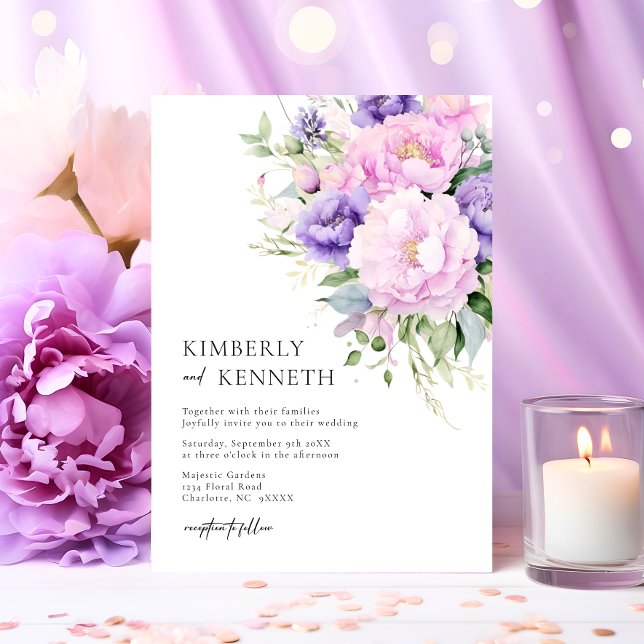Chic Purple Lavender Pink Violet Floral Wedding  Invitation (Chic Purple Lavender Pink Violet Floral Wedding Invitation)