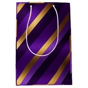 Chic Purple, Lilac, and Gold Striped  Medium Gift Bag