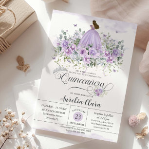 Chic Purple Lilac Floral Girl Dress Quinceañera XV Invitation