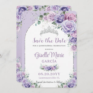 Chic Purple Lilac Floral Quinceañera Silver Arch Save The Date