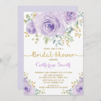 Chic Purple Lilac Gold Roses Bridal Shower