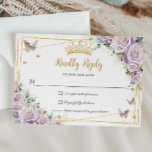 Chic Purple Lilac Roses Floral Gold 15 Quinceañera RSVP Card<br><div class="desc">This pretty purple lilac floral Quinceañera / Sweet 16 RSVP card features exquisite purple lilac roses,  charming butterflies and chic gold accents. Simply click the customise it further button to edit the texts,  change fonts and fonts colours. Matching items available in store. (c) Somerset Fine Paperie</div>