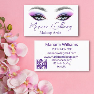 Chic Purple Makeup Artist Eyes QR Code Business Card