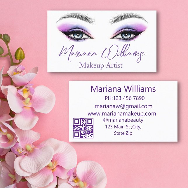 Chic Purple Makeup Artist Eyes QR Code Business Card (Creator Uploaded)
