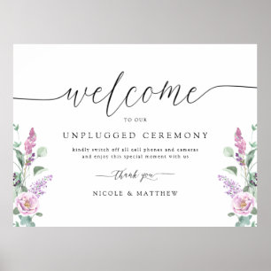 Chic Purple, Mauve Floral Unplugged Ceremony Sign