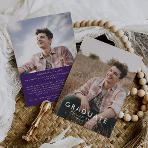 Chic Purple Message and Photo Graduation Announcement