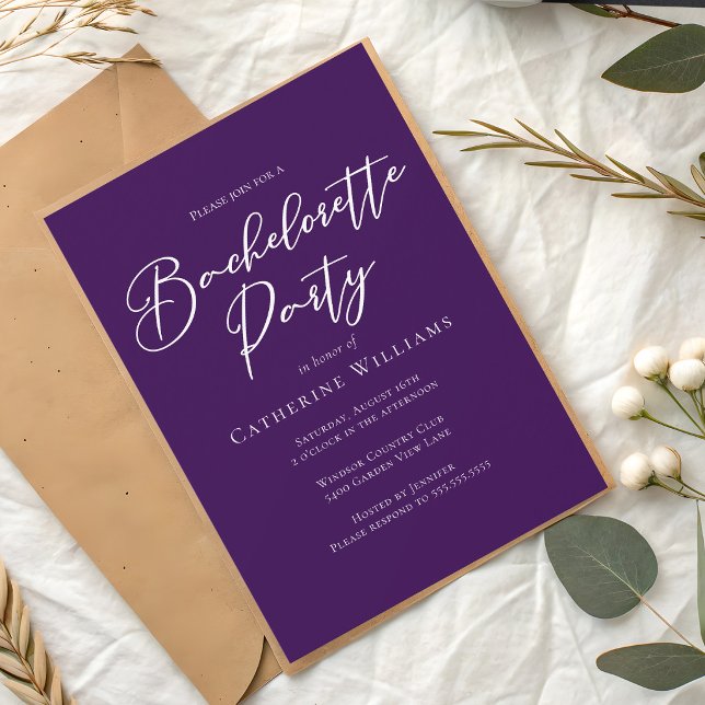 Chic Purple Minimalist Bachelorette Party Invitation (Creator Uploaded)