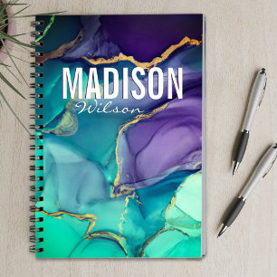 Chic purple mint gold faux glitter marble monogram notebook