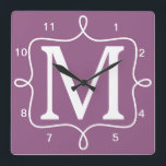 Chic Purple Monogram<br><div class="desc">Chic Purple Monogram wall clock. Loopy white doodle frame and single initial monogram on bright purple wall clock. Also available in other colours.</div>