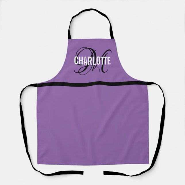 Chic purple monogram name apron (Front)