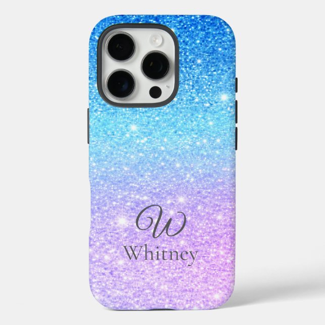 Chic Purple Ombre Blue Glitter Modern              Case-Mate iPhone Case (Back)