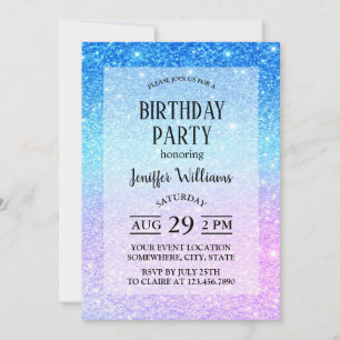 Chic Purple Ombre Blue Glitter Modern Invitation