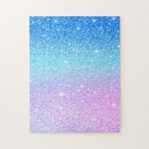 Chic Purple Ombre Blue Glitter Modern Jigsaw Puzzle