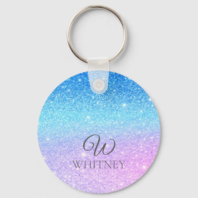 Chic Purple Ombre Blue Glitter Modern              Key Ring (Front)