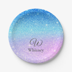 Chic Purple Ombre Blue Glitter Modern Paper Plate