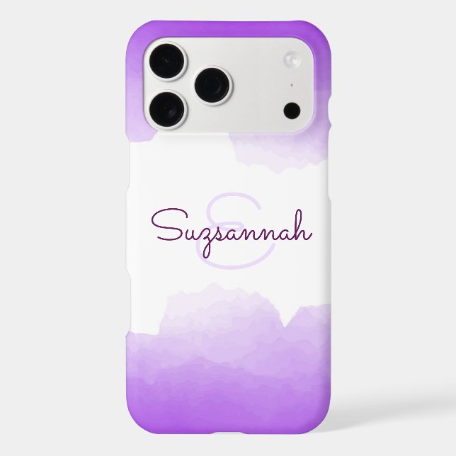 Chic Purple Ombre Name Letter Monogram iPhone Case (Back)