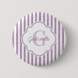 Chic Purple Painted Stripes Monogram and Name 6 Cm Round Badge