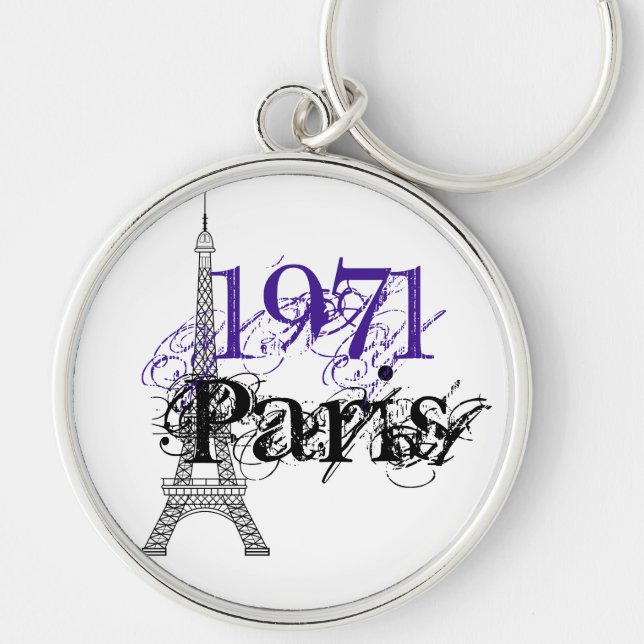 Chic Purple Paris Eiffel Tower 50th Birthday Key Ring (Front)
