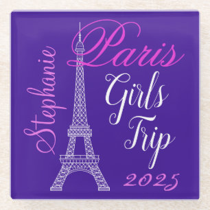 Chic Purple Paris Eiffel Tower Girls Trip Glass Coaster