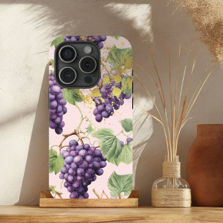 Chic Purple, Pastel Pink and Gold Grape Vine  iPhone 15 Case