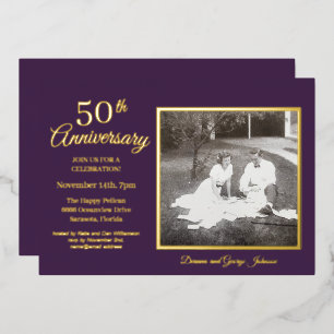 Chic Purple Photo 50th Anniversary Gold