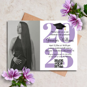 chic purple photo graduation party 2026 qr code  invitation