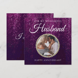 Chic Purple Photo Husband Wedding Anniversary Card
