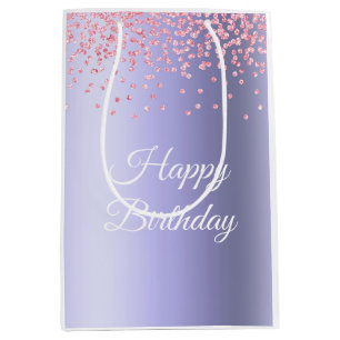 Chic Purple Pink Glitter Happy Birthday   Medium Gift Bag