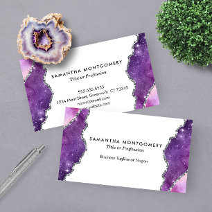 Chic Purple Pink Silver Veins Agate Professional Business Card
