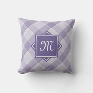 Chic Purple Plaid With Modern Diagonal Monogram Cushion