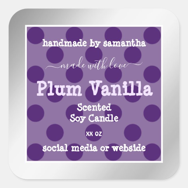 Chic Purple Product Packaging Labels Silver Frame (Front)