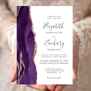 Chic Purple Rose Gold Agate Wedding Invitation