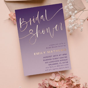 Chic Purple & Rose Gold Calligraphy Bridal Shower