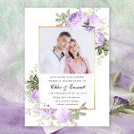 Chic Purple Rose Rustic Floral Wedding Photo Invitation<br><div class="desc">Your photo is surrounded by soft purple roses decorating a thin gold frame. Delicate sage green leaves add to the watercolor floral arrangement. A light purple color sweeps across the back. This purple floral wedding invitation is part of the Violette collection. It contains many DIY wedding templates that let you...</div>