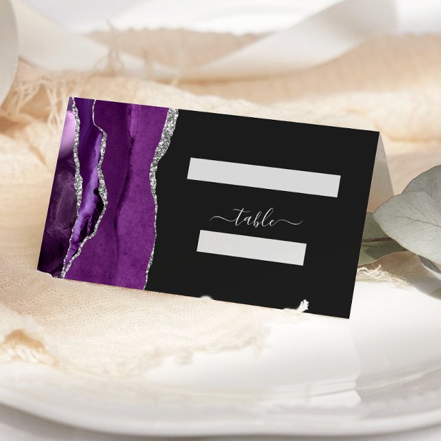 Chic Purple Silver Agate Dark Wedding Place Card (Creator Uploaded)